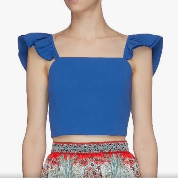 Alice + Olivia Tops - Alice and Olivia Blue Flutter Sleeve Crop Top zipper-back Size 0